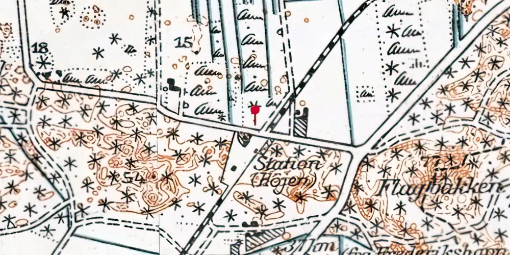 Historisk kort over Højen Station [1890-1964]