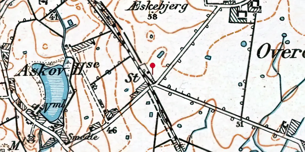 Historisk kort over Askov Huse Trinbræt med Sidespor