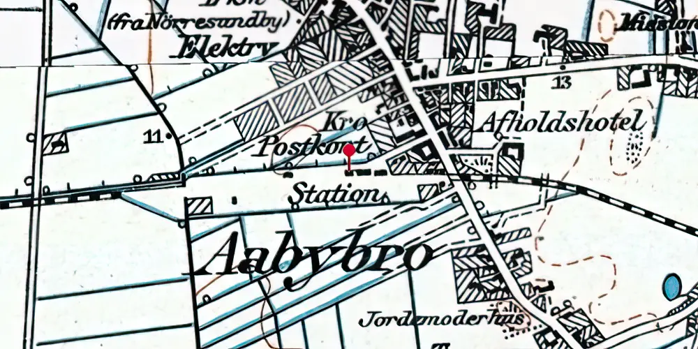 Historisk kort over Aabybro Station