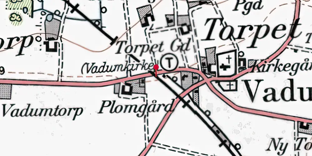 Historisk kort over Vadum Kirke Trinbræt