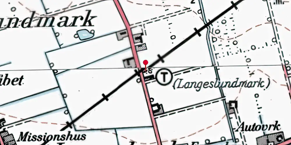 Historisk kort over Langeslund-Mark Trinbræt