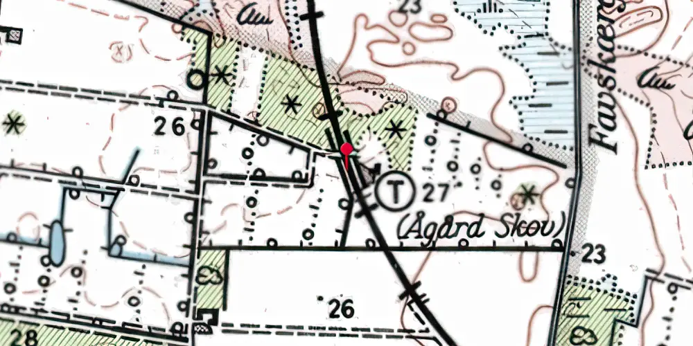Historisk kort over Aagaard skov Trinbræt