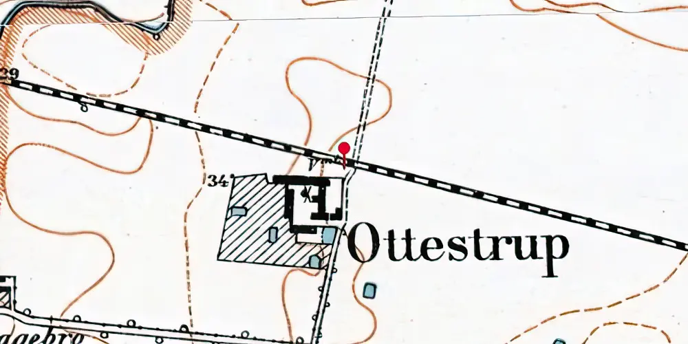 Historisk kort over Ottestrup Trinbræt med Sidespor