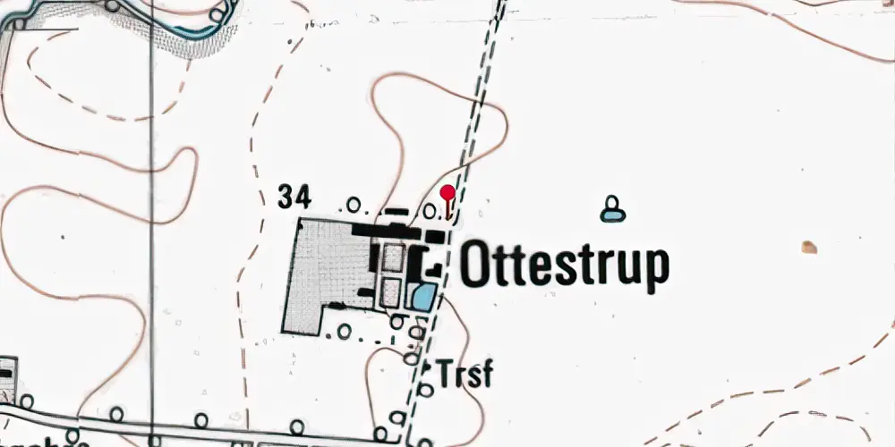 Historisk kort over Ottestrup Trinbræt med Sidespor
