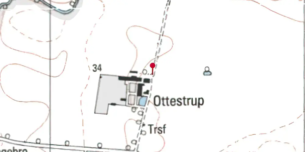 Historisk kort over Ottestrup Trinbræt med Sidespor