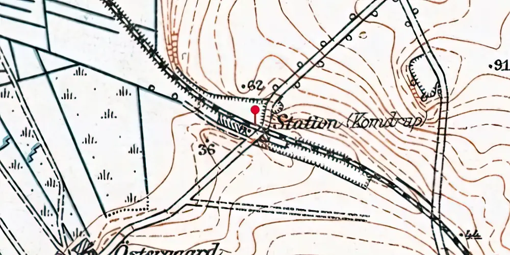 Historisk kort over Komdrup Station [1905-1967]
