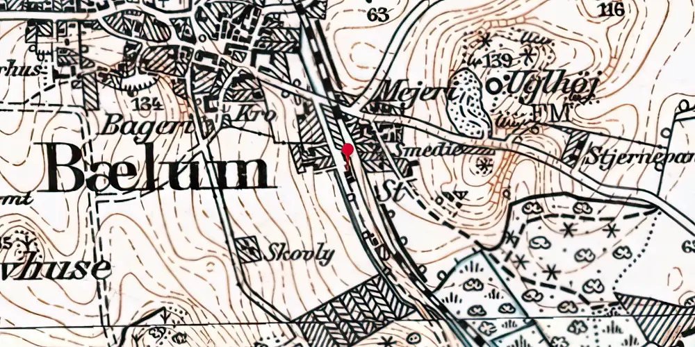 Historisk kort over Bælum Station