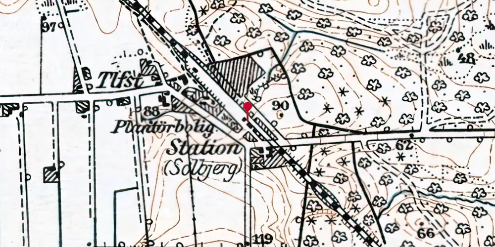 Historisk kort over Solbjerg (Himmerland) Station