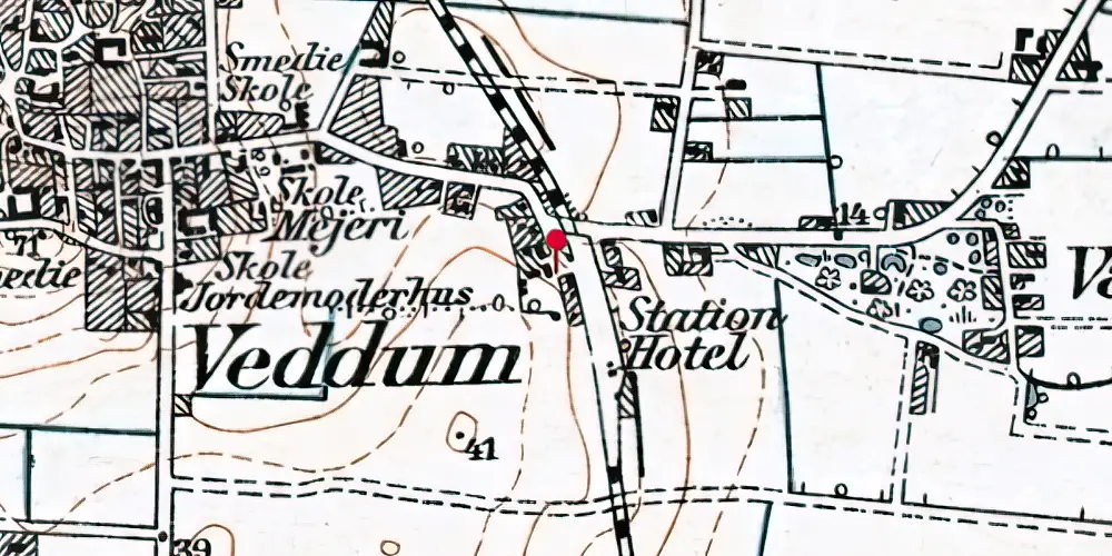 Historisk kort over Veddum Station