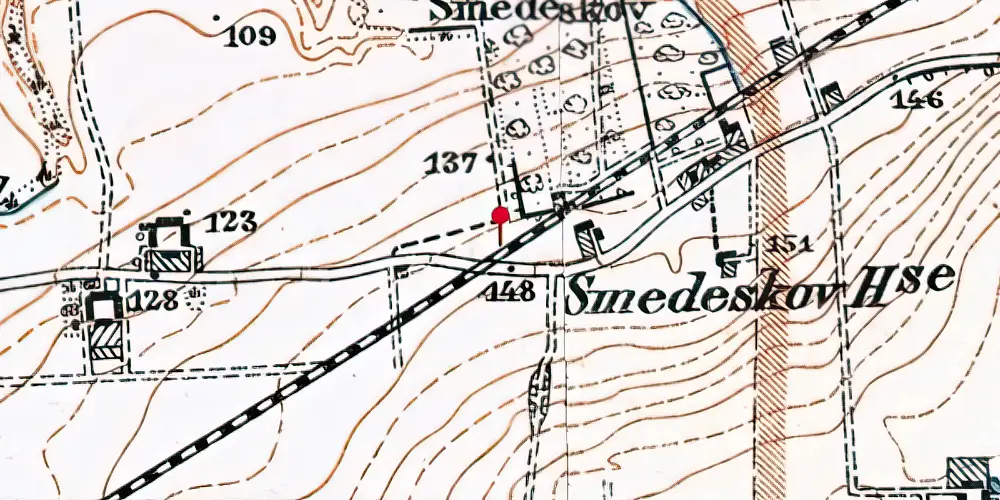 Historisk kort over Smedeskoven Trinbræt Historisk kort over Smedeskoven Trinbræt
