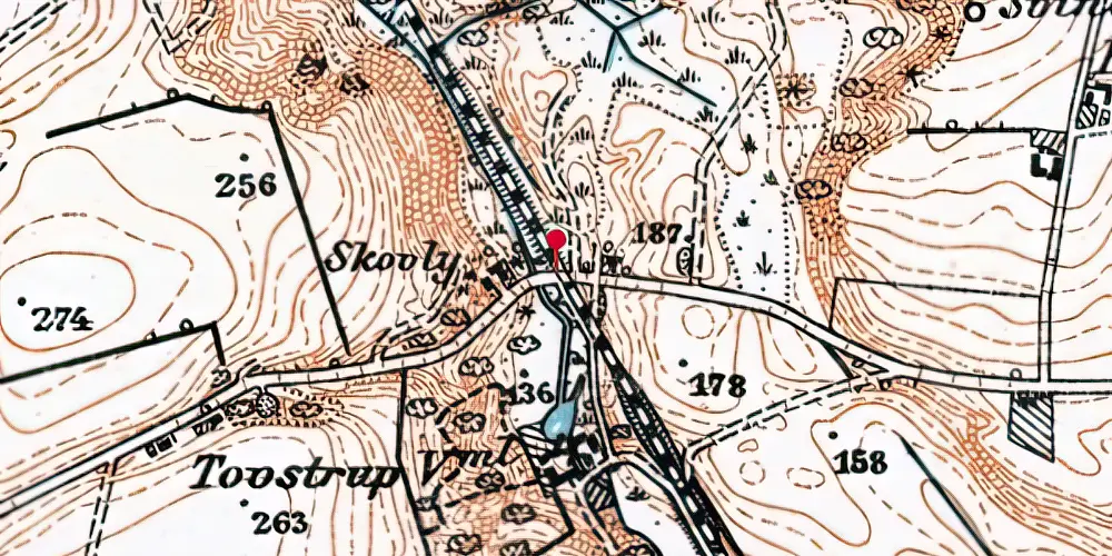Historisk kort over Toustrup Mølle Trinbræt
