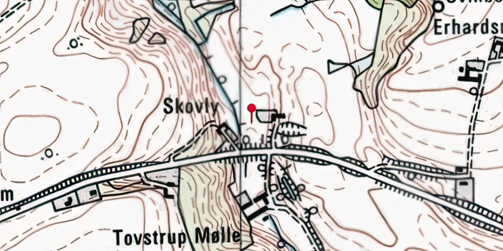 Historisk kort over Toustrup Mølle Trinbræt