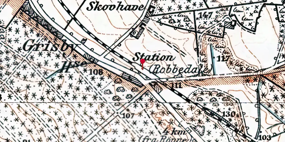 Historisk kort over Robbedale Trinbræt Historisk kort over Robbedale Trinbræt