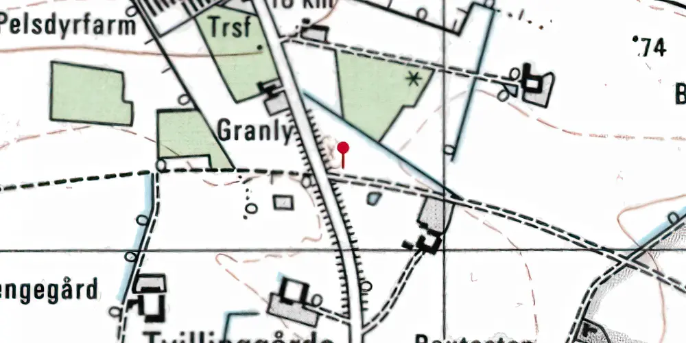 Historisk kort over Tvillinggårde Trinbræt med Sidespor