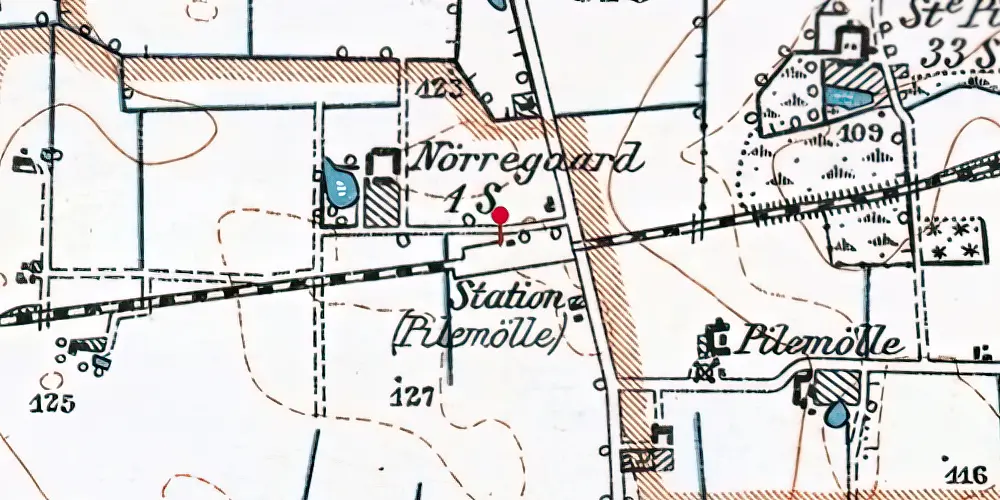 Historisk kort over Pilemølle Billetsalgssted