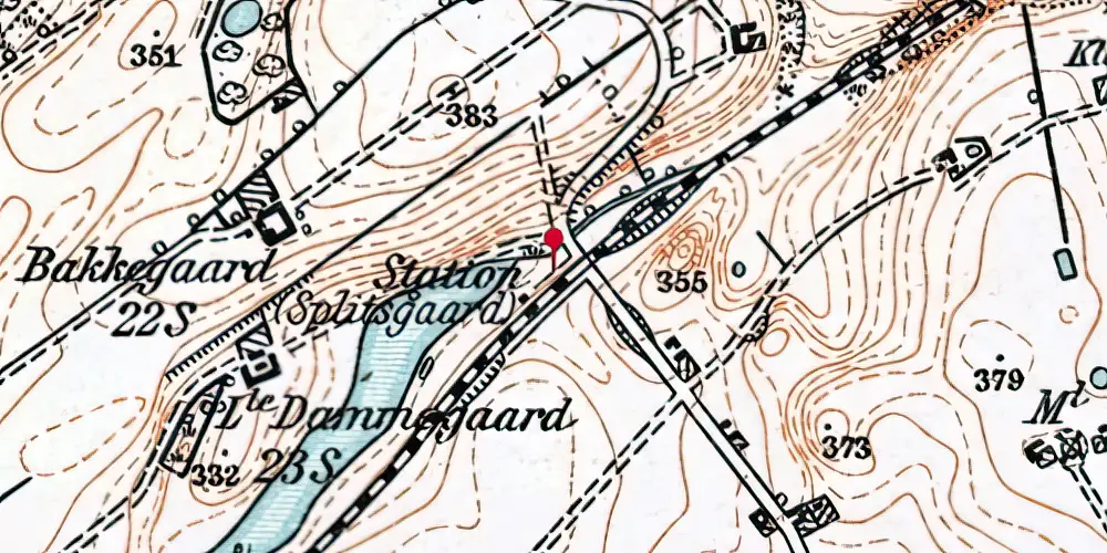 Historisk kort over Splidsgård Trinbræt med Sidespor