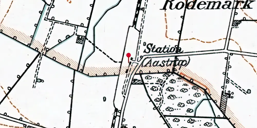Historisk kort over Åstrup Billetsalgssted med Sidespor