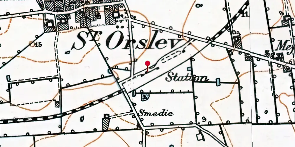 Historisk kort over Sønder Ørslev Station