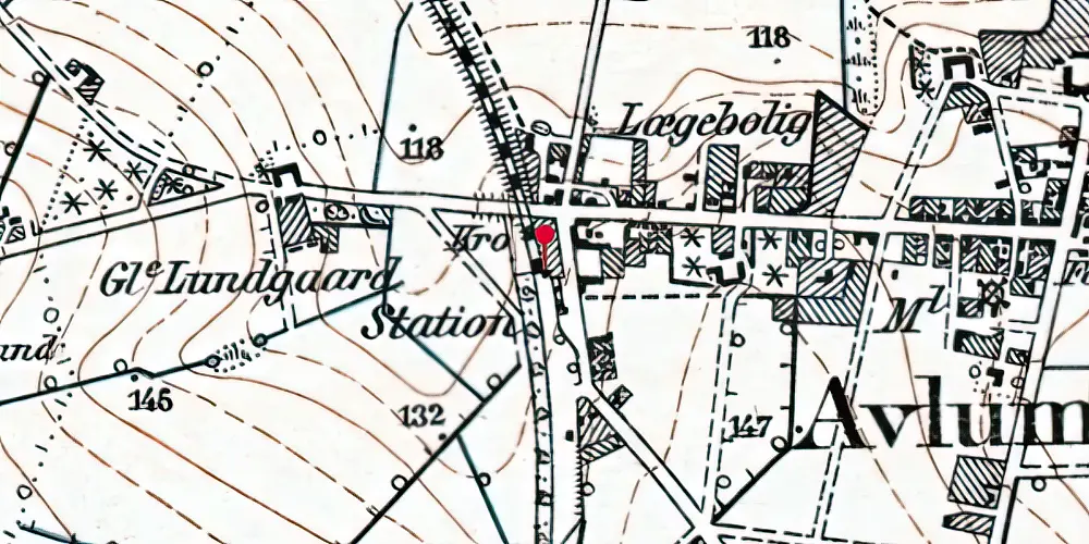 Historisk kort over Aulum Trinbræt