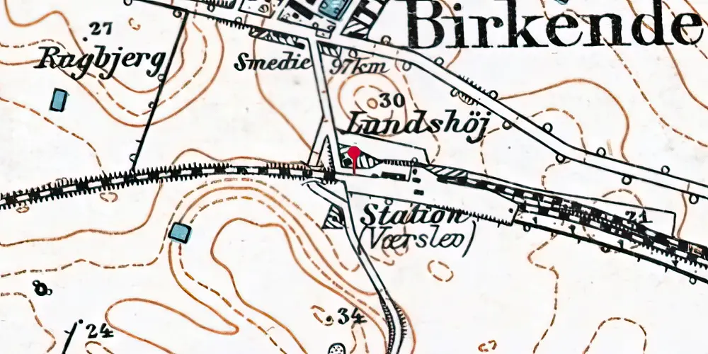 Historisk kort over Værslev Teknisk Station