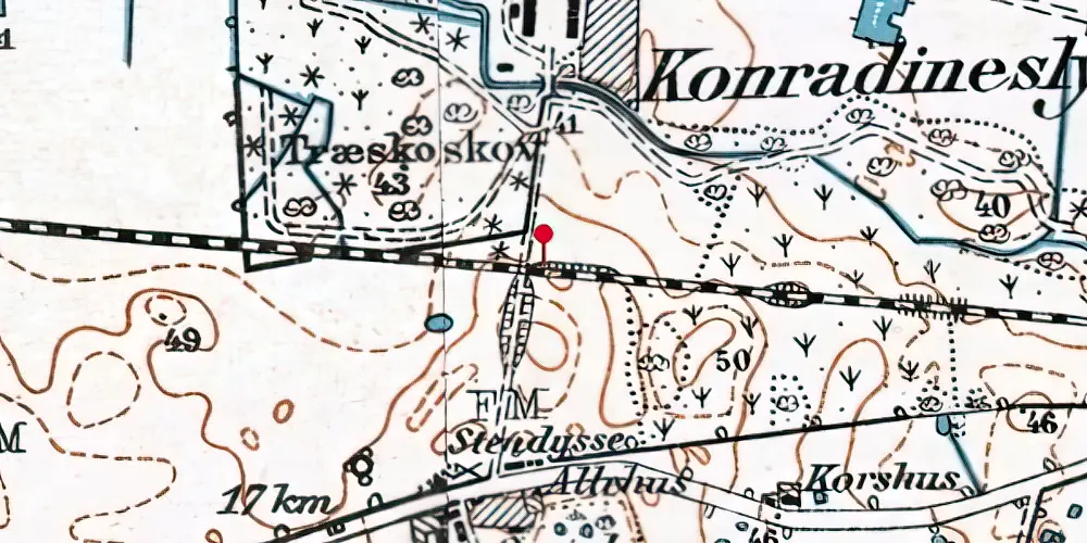 Historisk kort over Conradineslyst Trinbræt