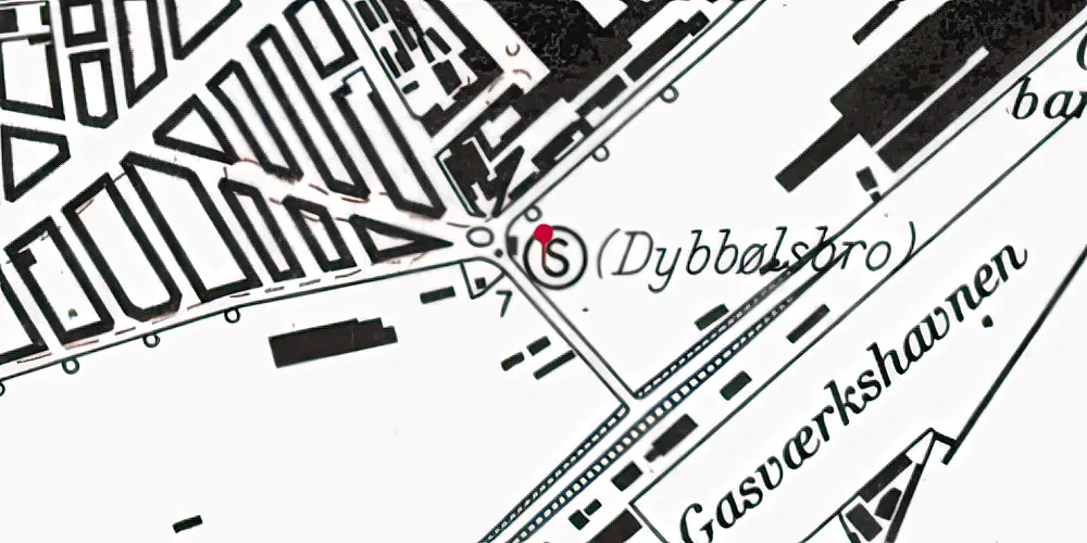 Historisk kort over Dybbølsbro S-togstrinbræt
