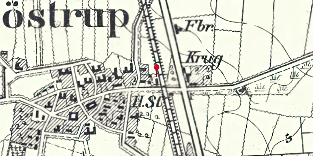 Historisk kort over Døstrup (Sønderjylland) Station [1887-1967]