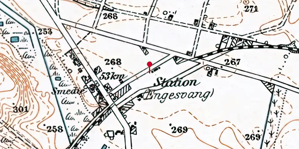 Historisk kort over Engesvang Station