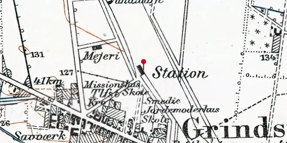 Historisk kort over Grindsted Station