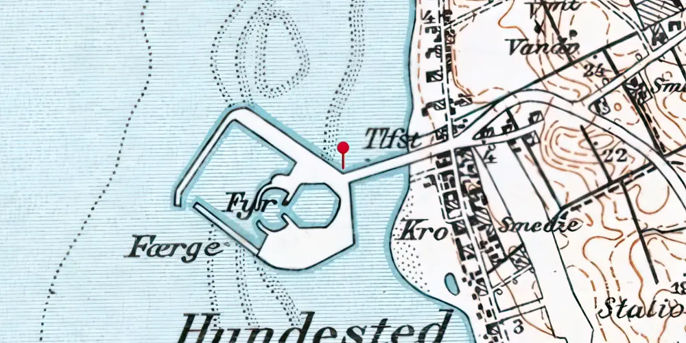 Historisk kort over Hundested Havn Trinbræt