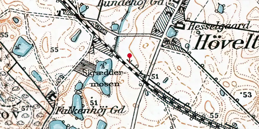 Historisk kort over Høvelte S-togstrinbræt