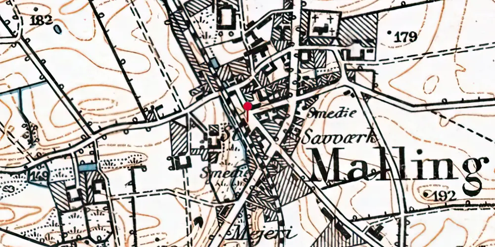 Historisk kort over Malling Station [1884-2016]