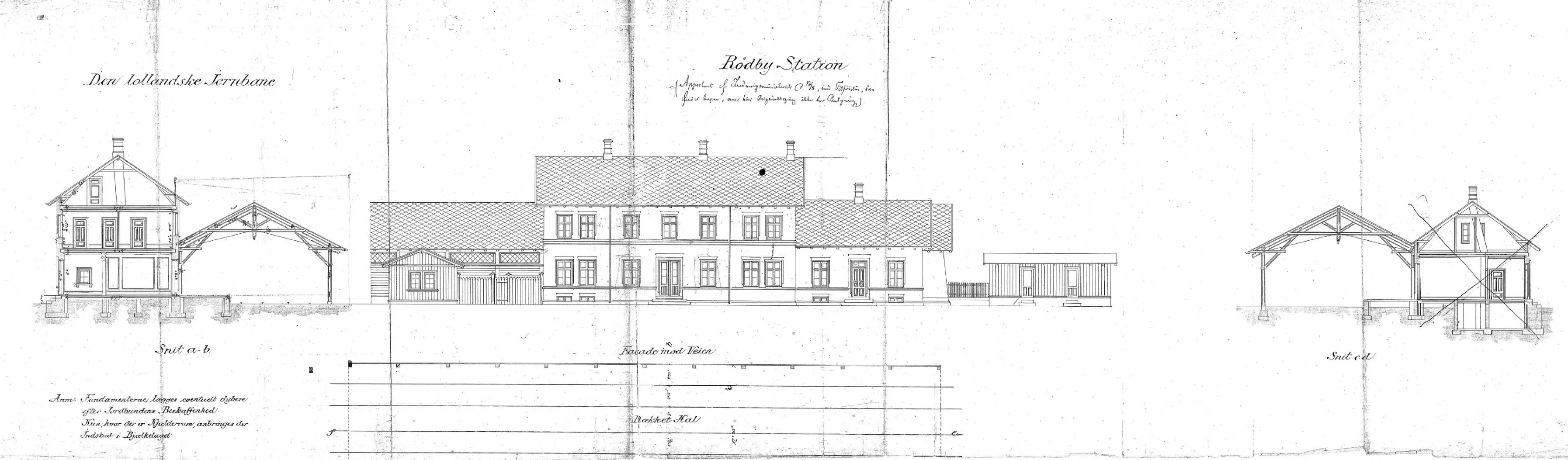 Tegning af Rødby Stationsbygning. Sign. af Vilh. Friedrichsen. Tegning af Rødby Stationsbygning. Sign. af Vilh. Friedrichsen.