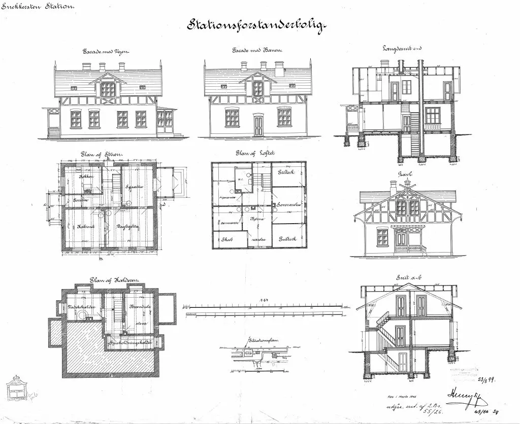 Tegning af Stationsforstanderbolig ved Snekkersten Station Sign. Henry Fife. Tegning af Stationsforstanderbolig ved Snekkersten Station Sign. Henry Fife.