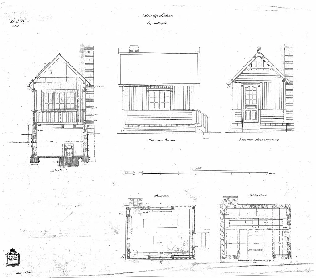 Tegning af Holme-Olstrup Stations Signalhytte. Tegning af Holme-Olstrup Stations Signalhytte.