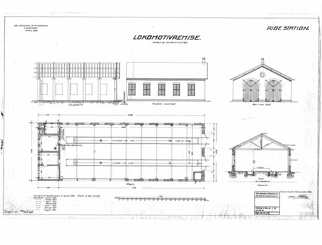 Tegning af Ribe Stations remise. Tegning af Ribe Stations remise.