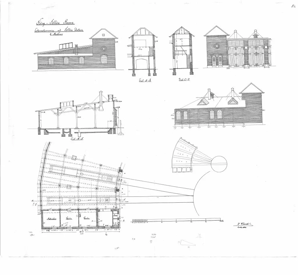 Tegning af Tølløse Stations remise Sign.: H. Wenck. Tegning af Tølløse Stations remise Sign.: H. Wenck.