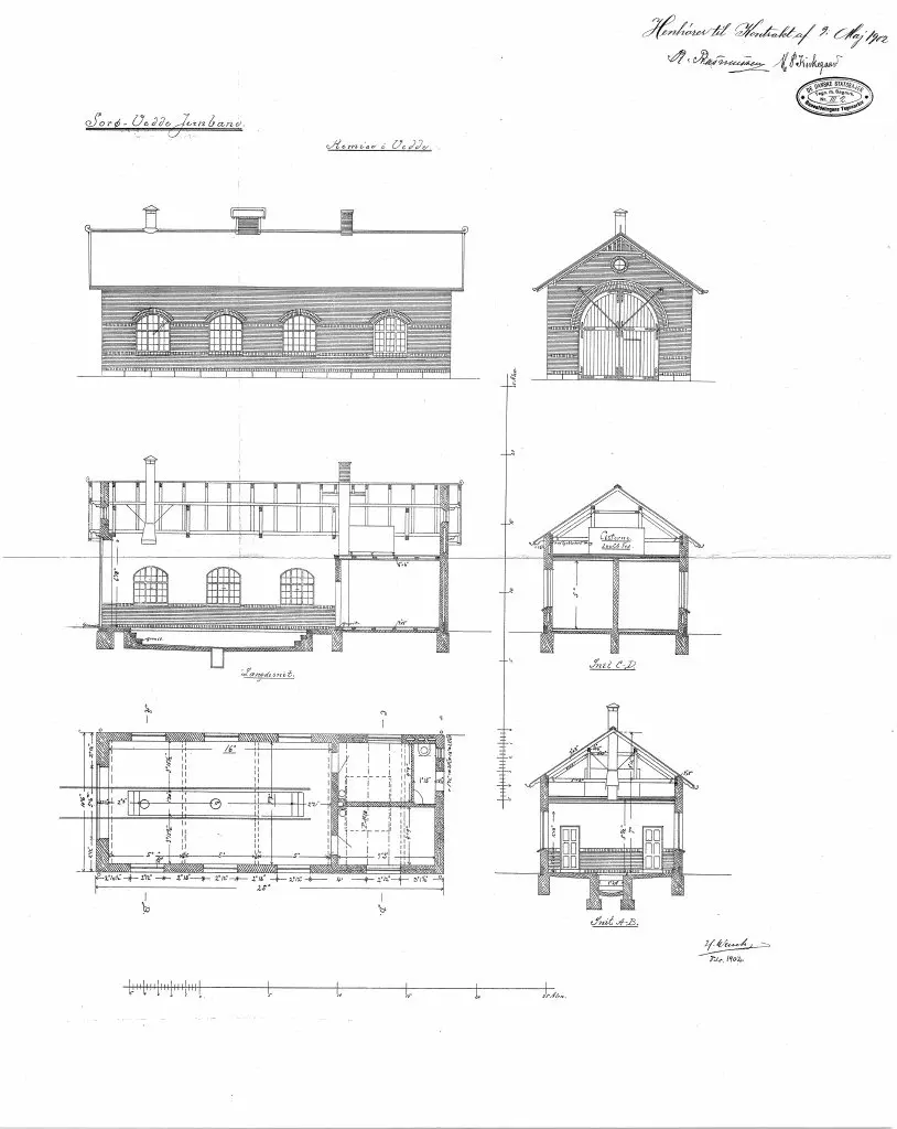 Tegning af Vedde Stations remise Sign.. H. Wenck.