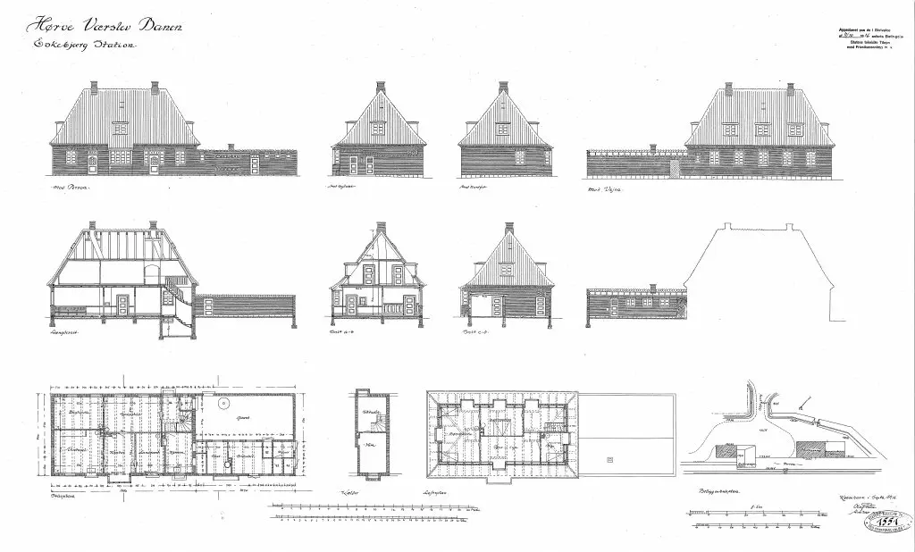 Tegning af Eskebjerg Station Sign.: Olaf Petri. Tegning af Eskebjerg Station Sign.: Olaf Petri.
