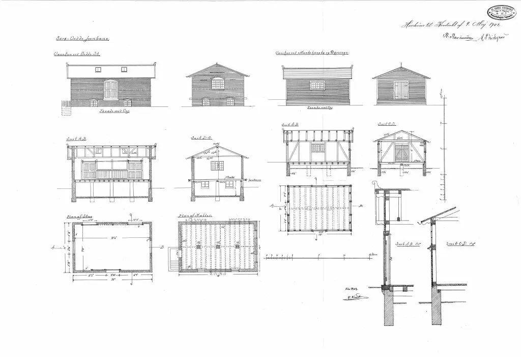 Tegning af Døjringe Stations pakhus Sign.. H. Wenck. Tegning af Døjringe Stations pakhus Sign.. H. Wenck.