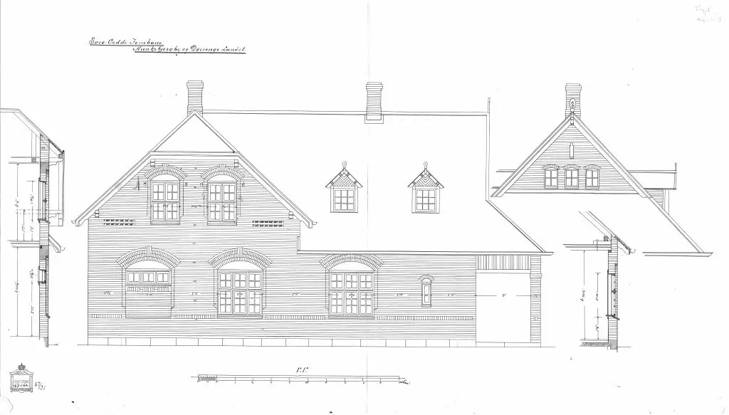 Tegning af  Munke Bjergby Station.
