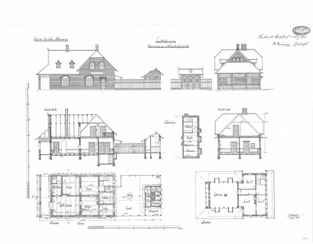 Tegning af Munke Bjergby Station Sign.: H. Wenck.