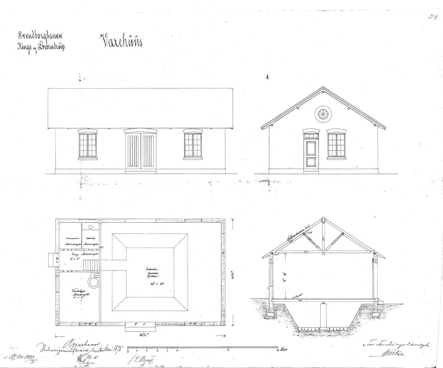 Tegning af  Kværndrup Stations pakhus.