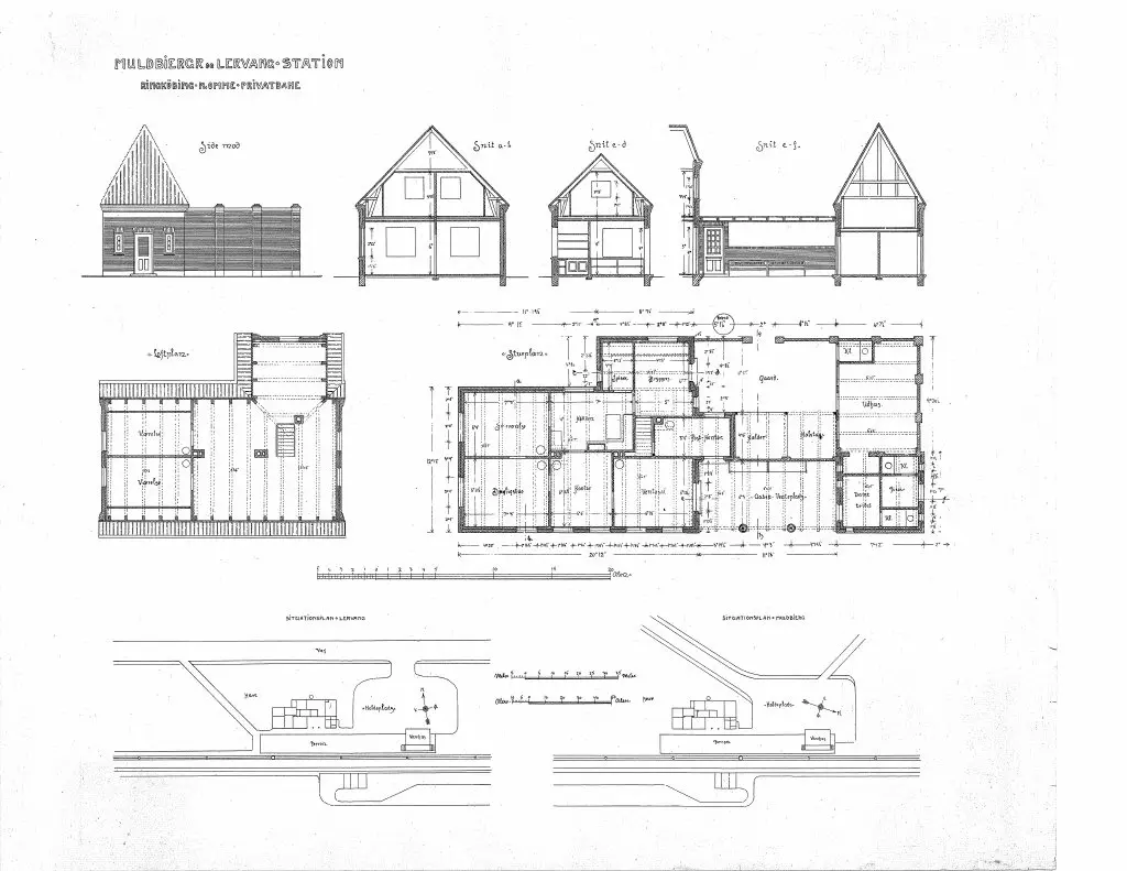 Tegning af Lervang Station. Tegning af Lervang Station.
