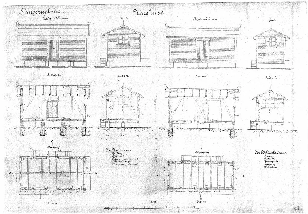 Tegning af  Hareskov Stations pakhus.