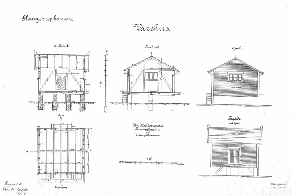 Tegning af  Farum Stations pakhus.