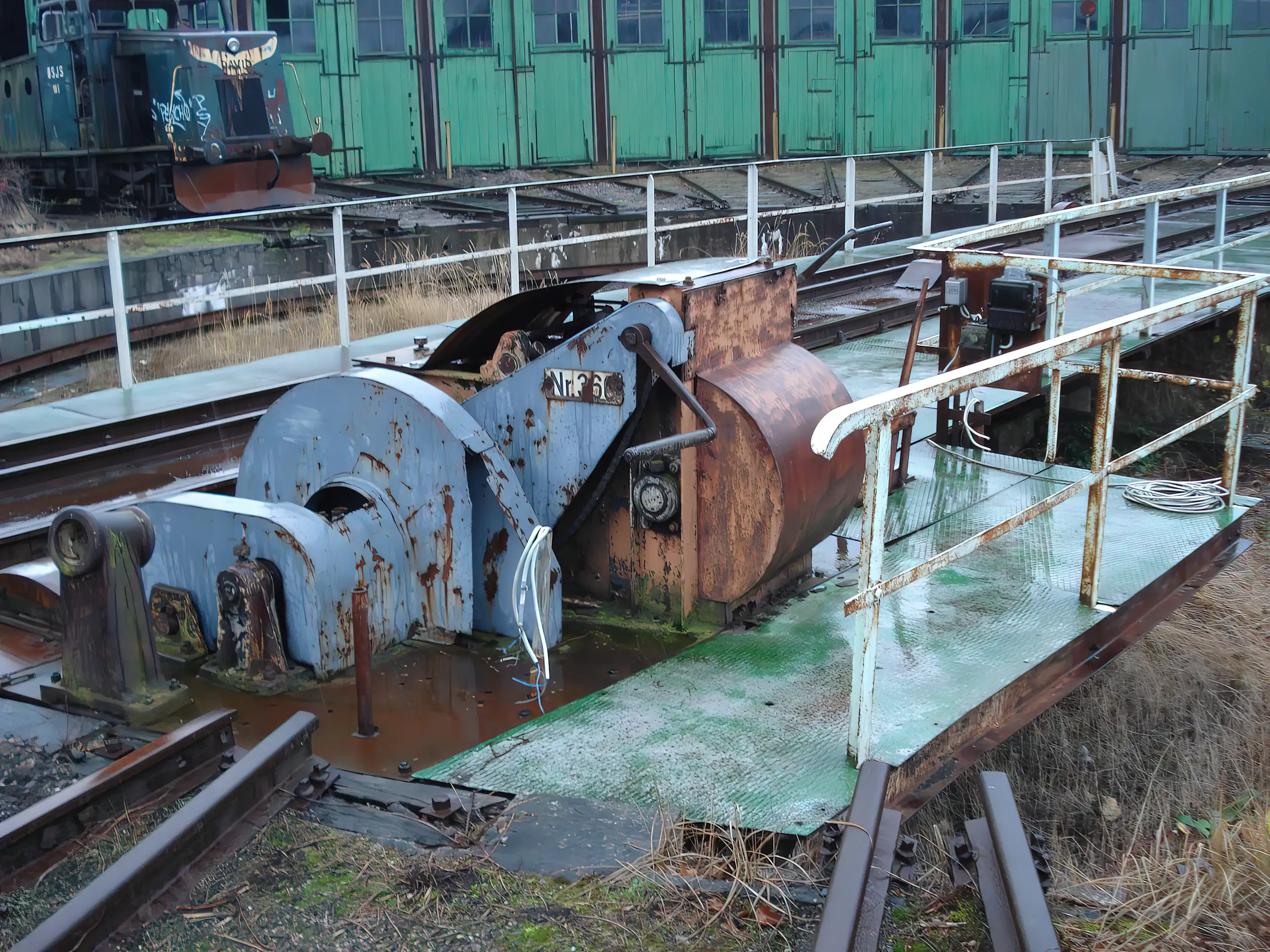 Billede af remiseområdet ved Gedser Station.