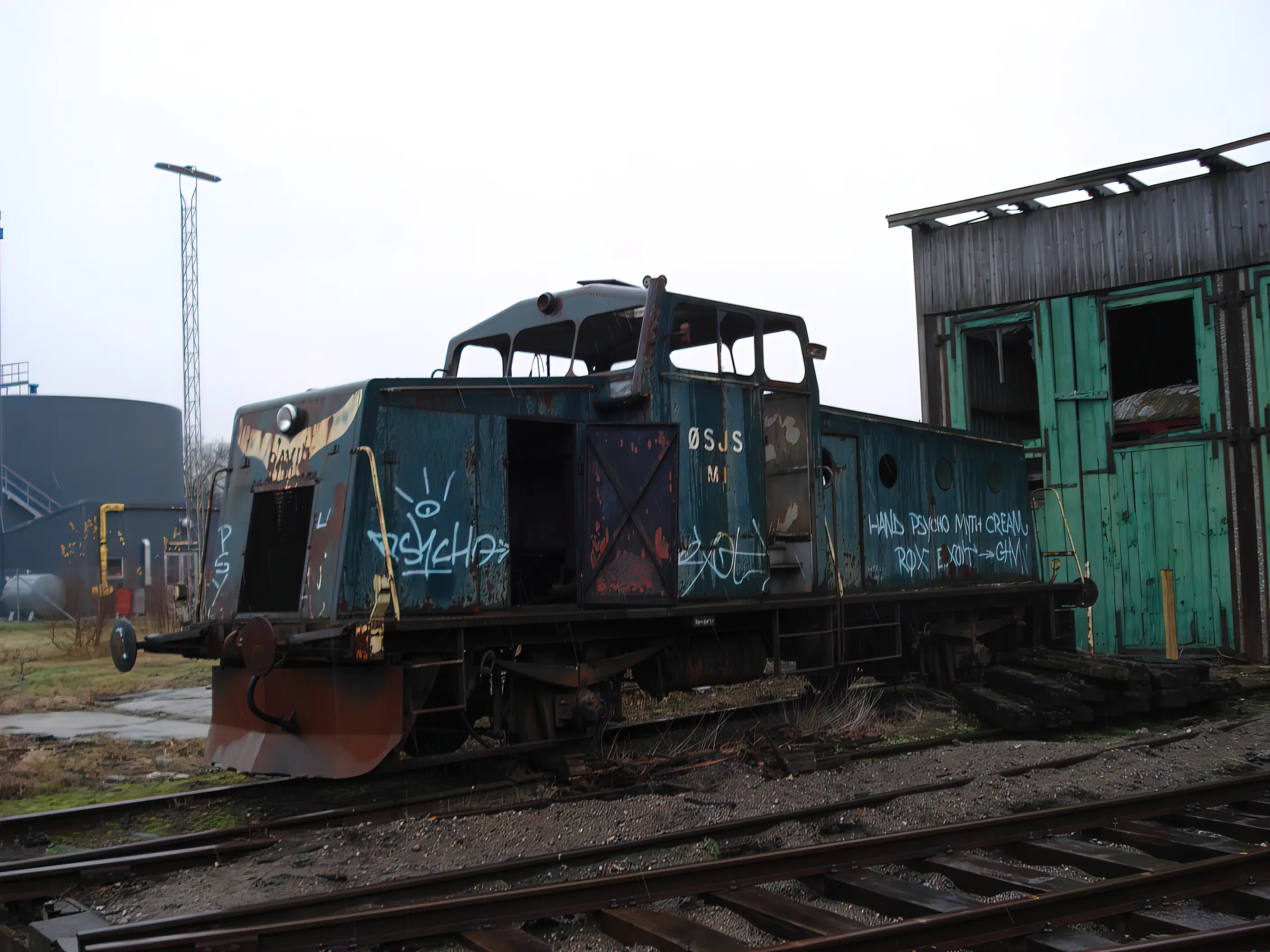 Billede af remiseområdet ved Gedser Station.