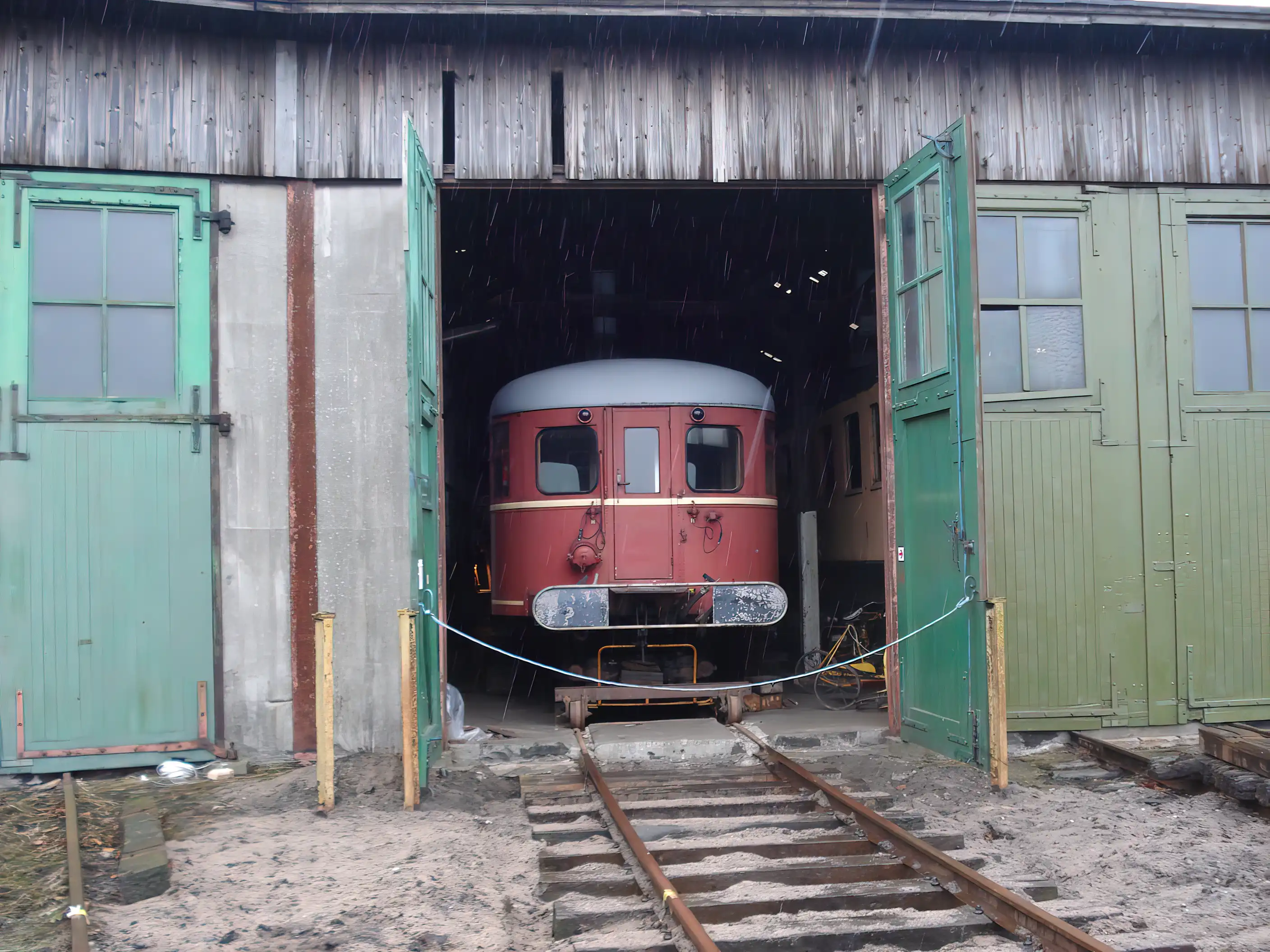 Billede af remiseområdet ved Gedser Station.