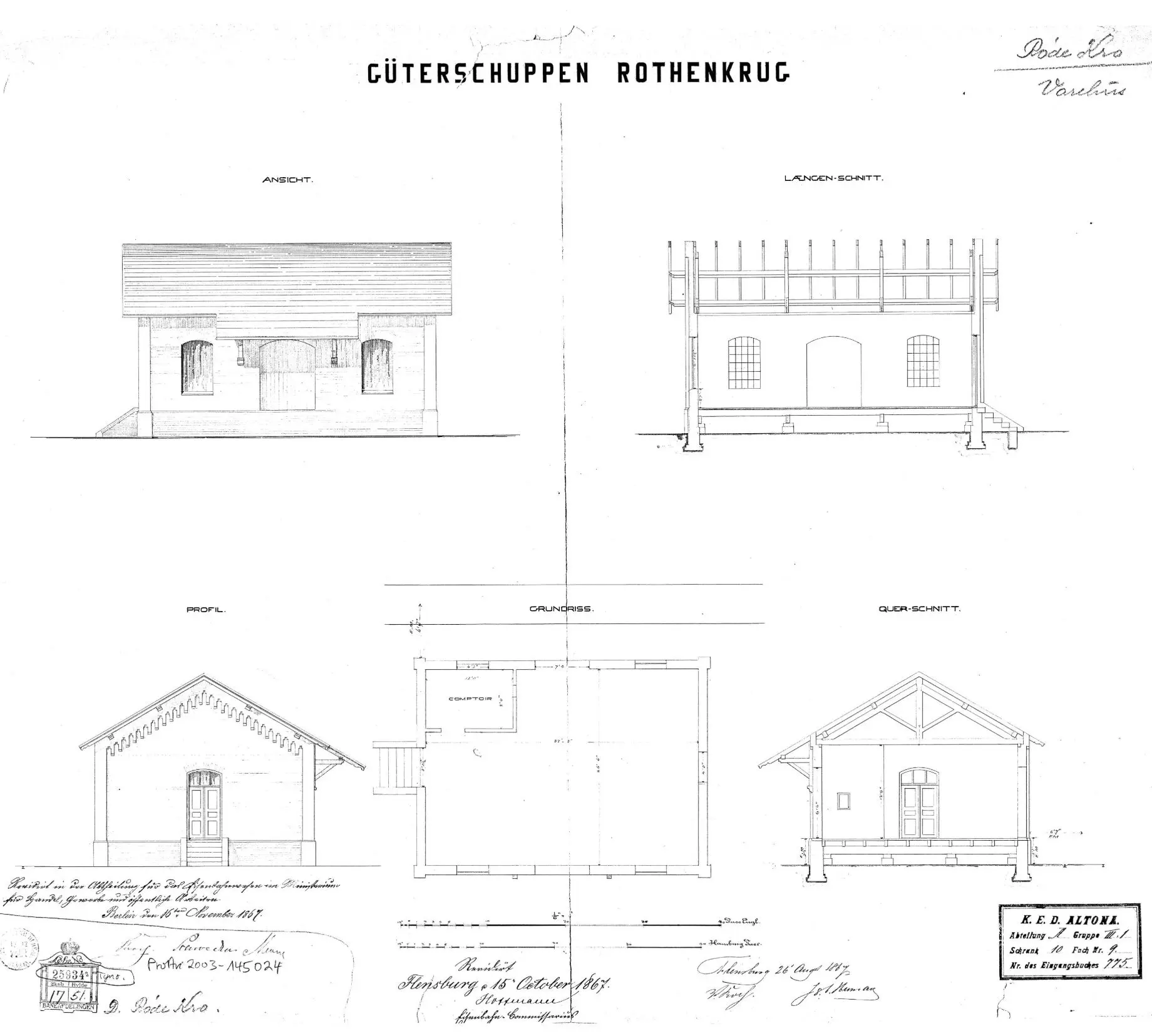 Tegning af Rødekro Stations pakhus. Tegning af Rødekro Stations pakhus.